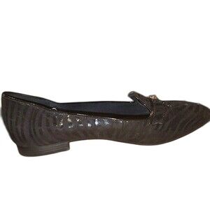 ANNE KLEIN Ladies Black Ballet Flats Akidara Loafer animal skin print Sz 7 1/2M